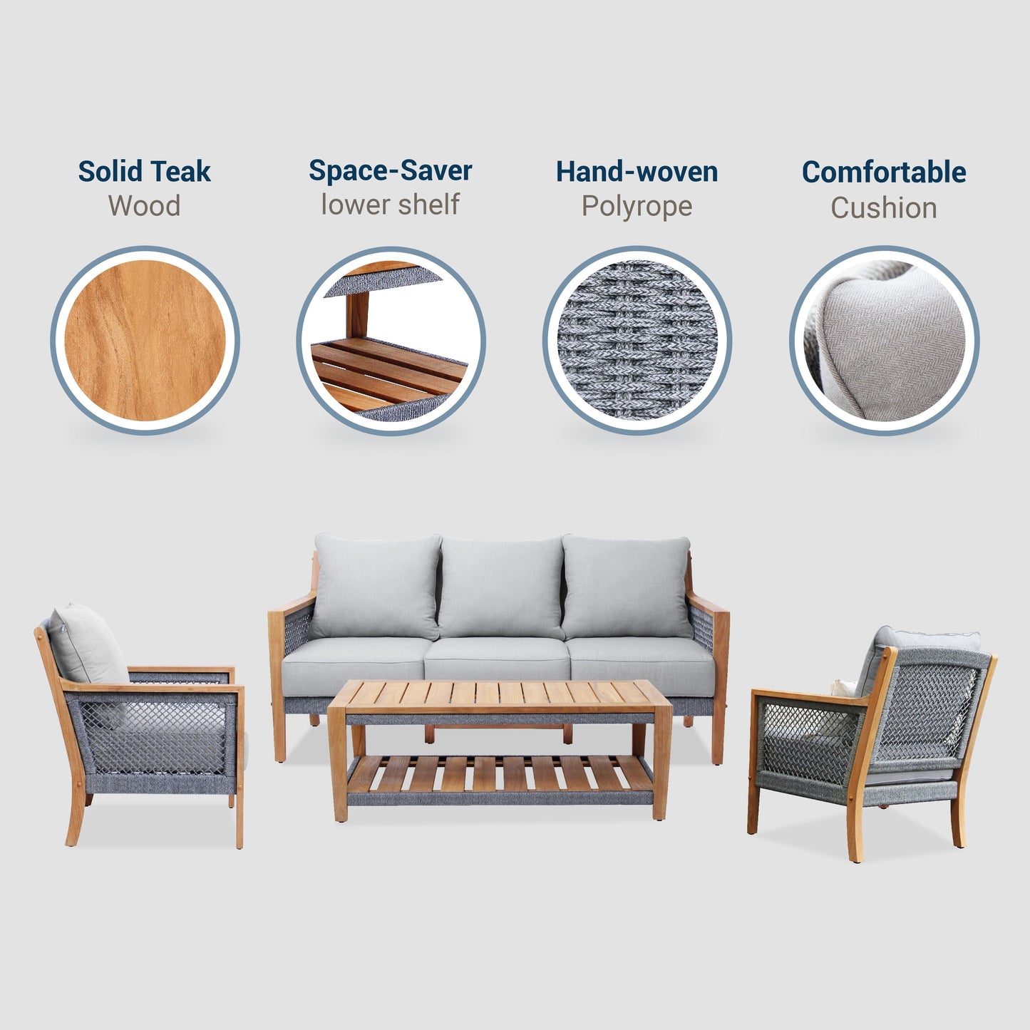 Cambridge Casual Nassau 4-Piece Teak Wood Outdoor Conversation Set