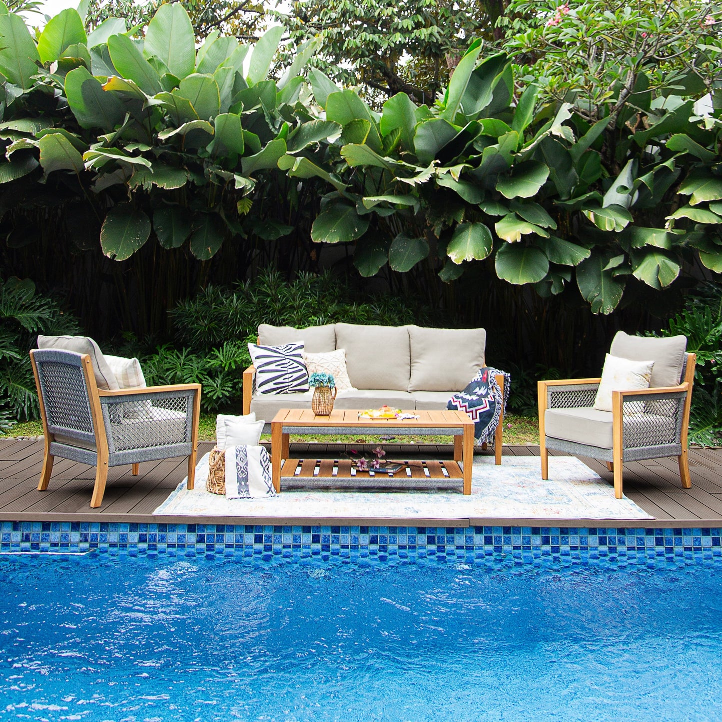 Cambridge Casual Nassau 4-Piece Teak Wood Outdoor Conversation Set