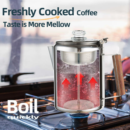 Camping Percolator Coffee Pot 12 Cup Stove Top Coffee Percolator Non Electric Coffee Maker Camping Stainless Steel Coffee