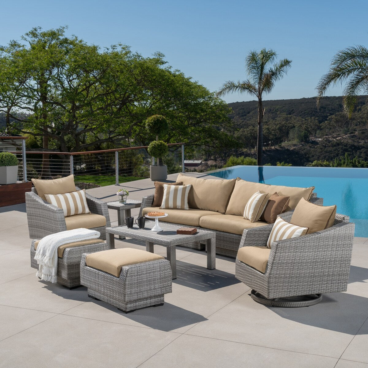 Cannes Deluxe 8 Piece Sunbrella Outdoor Patio Sofa & Club Chair Set