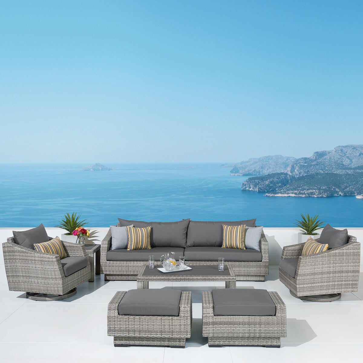 Cannes Deluxe 8 Piece Sunbrella Outdoor Patio Sofa & Club Chair Set