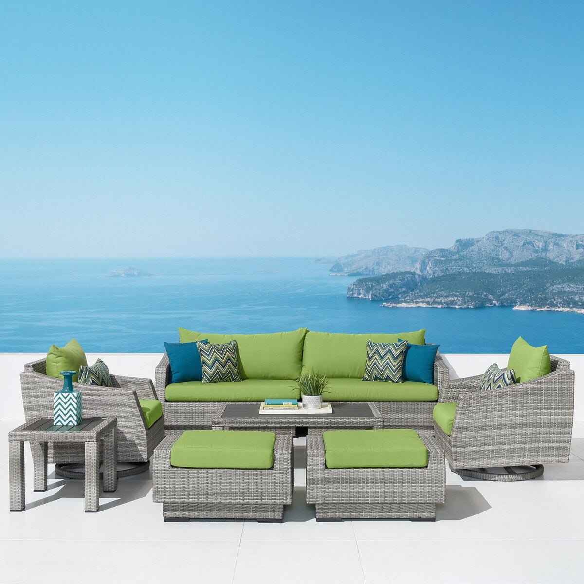 Cannes Deluxe 8 Piece Sunbrella Outdoor Patio Sofa & Club Chair Set