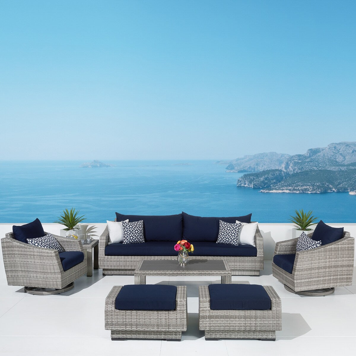 Cannes Deluxe 8 Piece Sunbrella Outdoor Patio Sofa & Club Chair Set