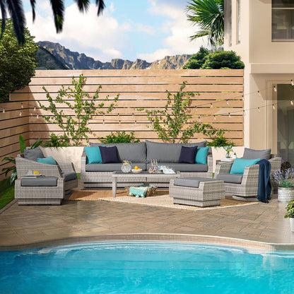 Cannes Deluxe 8 Piece Sunbrella Outdoor Patio Sofa & Club Chair Set