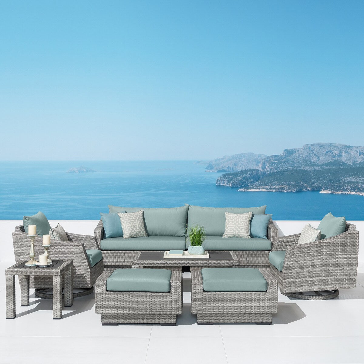 Cannes Deluxe 8 Piece Sunbrella Outdoor Patio Sofa & Club Chair Set