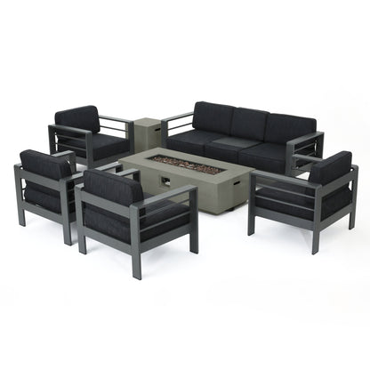 Cape Coral Aluminum 7-piece Sofa Chat Set with Fire Pit by Christopher Knight Home