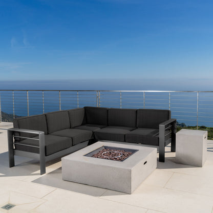 Cape Coral Aluminum Outdoor Sectional Sofa Set with Fire Table by Christopher Knight Home