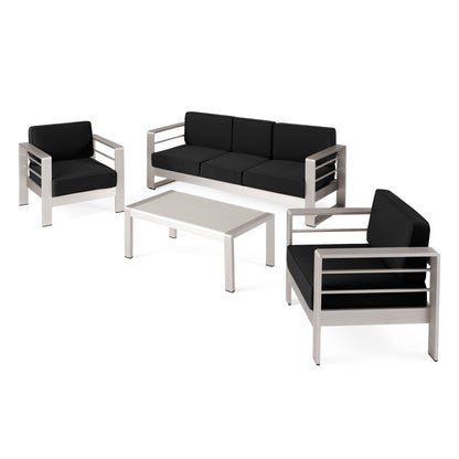 Cape Coral Aluminum and Sunbrella Outdoor 5 Seater Chat Set with Cushions by Christopher Knight Home