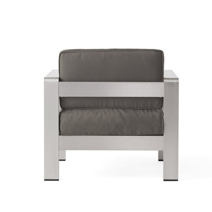 Cape Coral Outdoor 2-Seater Aluminum Club Chair Chat Set with Side Table and Ottoman by Christopher Knight Home