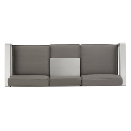 Cape Coral Outdoor 5 Seater Aluminum Sofa Chat Set with 2 Side Tables by Christopher Knight Home