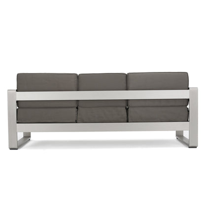 Cape Coral Outdoor 5 Seater Aluminum Sofa Chat Set with 2 Side Tables by Christopher Knight Home