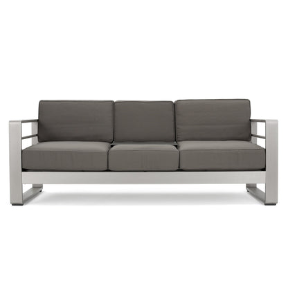 Cape Coral Outdoor 5 Seater Aluminum Sofa Chat Set with 2 Side Tables by Christopher Knight Home
