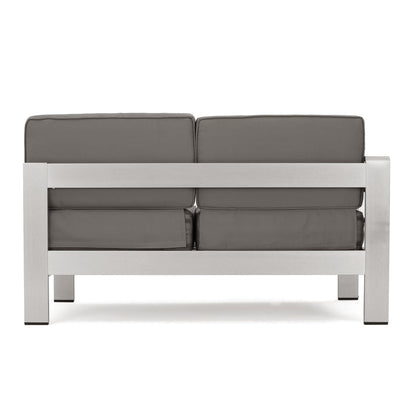 Cape Coral Outdoor 5-Seater V-Shape Aluminum Sectional Sofa Set with Ottoman by Christopher Knight Home