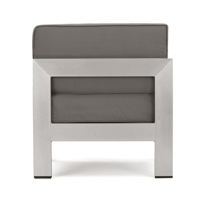 Cape Coral Outdoor 5-Seater V-Shape Aluminum Sectional Sofa Set with Ottoman by Christopher Knight Home