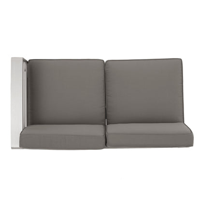 Cape Coral Outdoor 6-Seater V-Shaped Aluminum Sectional Sofa Set with Ottoman by Christopher Knight Home