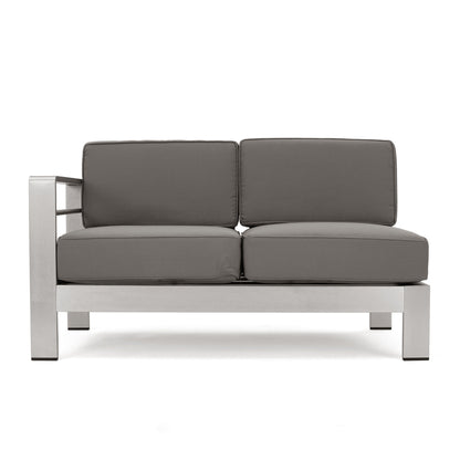 Cape Coral Outdoor 6-Seater V-Shaped Aluminum Sectional Sofa Set with Ottoman by Christopher Knight Home
