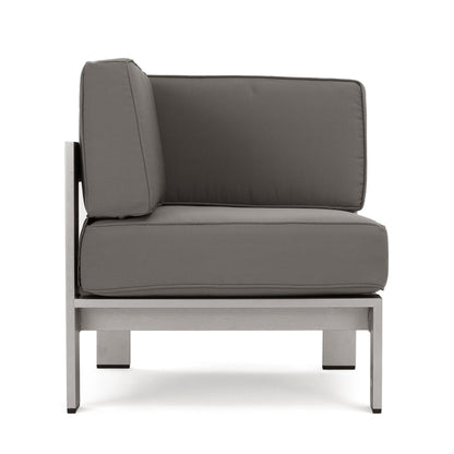 Cape Coral Outdoor 6-Seater V-Shaped Aluminum Sectional Sofa Set with Ottoman by Christopher Knight Home