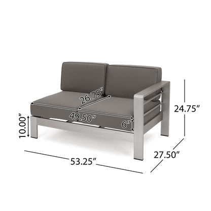 Cape Coral Outdoor 7 Seater Extended Aluminum Chat Set with Fire Pit by Christopher Knight Home