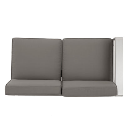 Cape Coral Outdoor 7 Seater Extended Aluminum Chat Set with Fire Pit by Christopher Knight Home