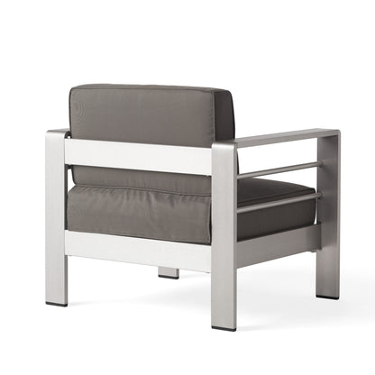 Cape Coral Outdoor 7 Seater Extended Aluminum Chat Set with Fire Pit by Christopher Knight Home