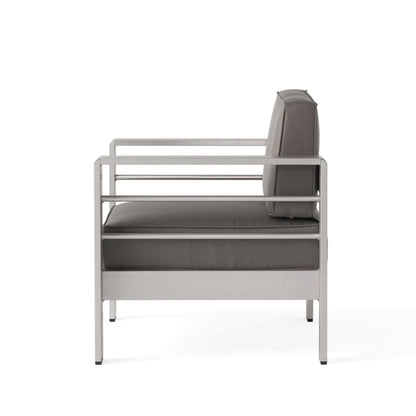 Cape Coral Outdoor 7 Seater Extended Aluminum Chat Set with Fire Pit by Christopher Knight Home