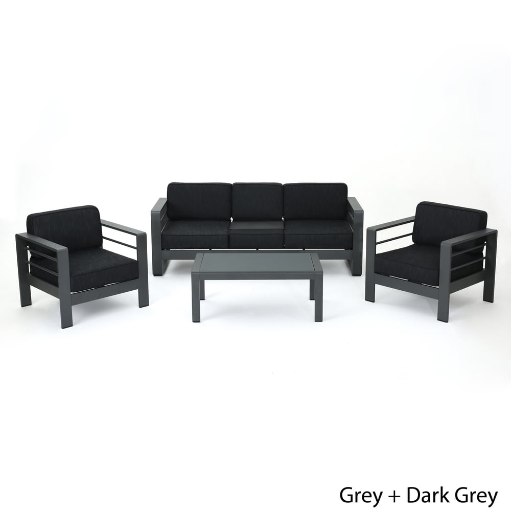 Cape Coral Outdoor Aluminum Tempered Glass 4-piece Sofa Chat Set with Cushions by Christopher Knight Home