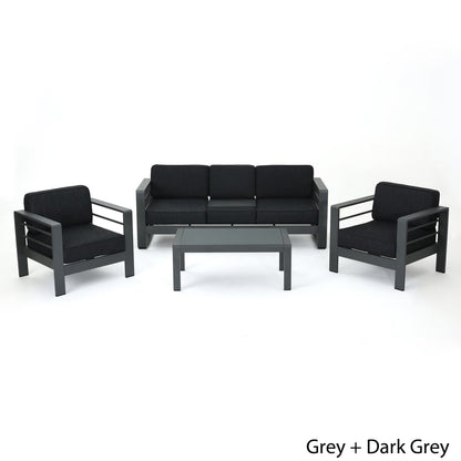 Cape Coral Outdoor Aluminum Tempered Glass 4-piece Sofa Chat Set with Cushions by Christopher Knight Home