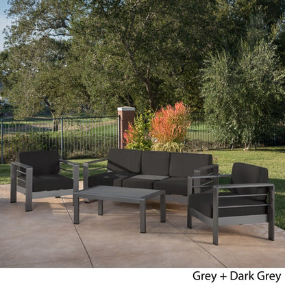 Cape Coral Outdoor Aluminum Tempered Glass 4-piece Sofa Chat Set with Cushions by Christopher Knight Home