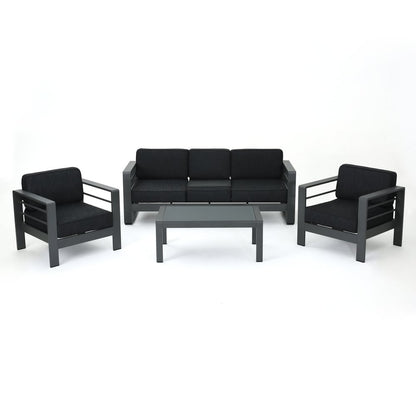 Cape Coral Outdoor Aluminum Tempered Glass 4-piece Sofa Chat Set with Cushions by Christopher Knight Home