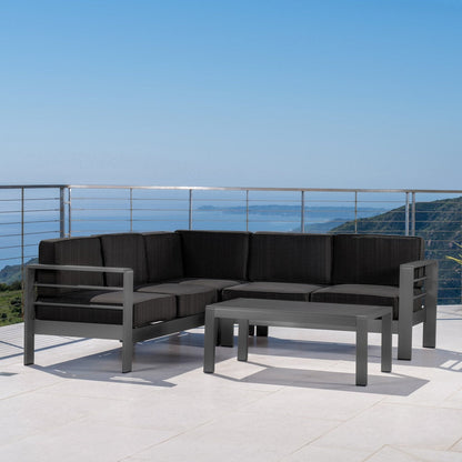 Cape Coral Outdoor Aluminum Sectional Sofa by Christopher Knight Home