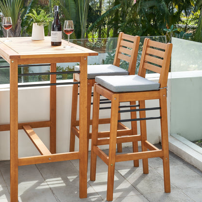 Carlton Honey Patio Wood Counter-Height Bar Table and Chairs