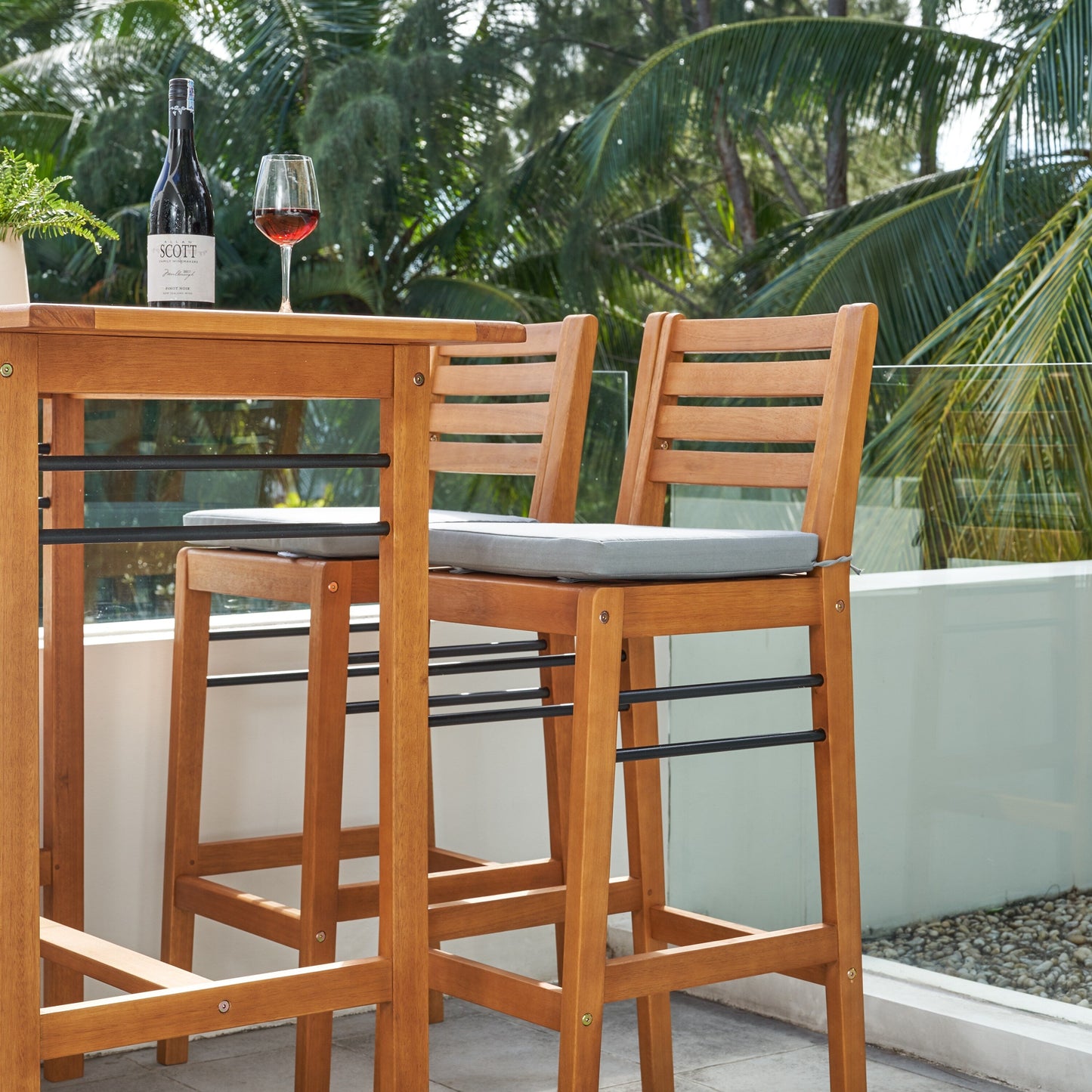 Carlton Honey Patio Wood Counter-Height Bar Table and Chairs