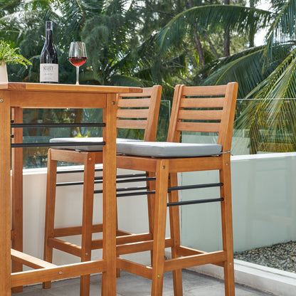 Carlton Honey Patio Wood Counter-Height Bar Table and Chairs