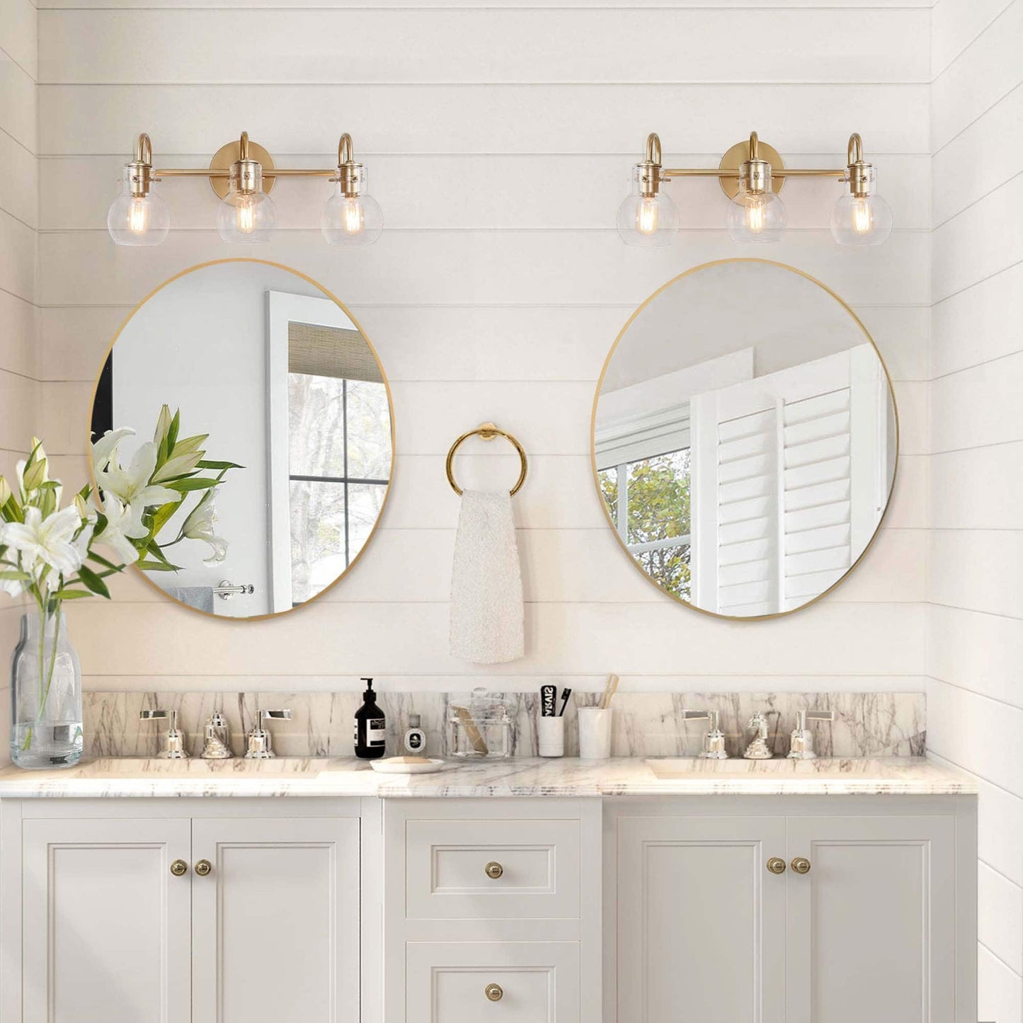 Modern Gold 3-Light Bathroom Vanity Light Orb Glass Wall Sconce