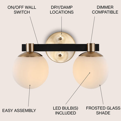 Cecil Globe Metal/Frosted Glass Modern Contemporary LED Vanity, by JONATHAN Y