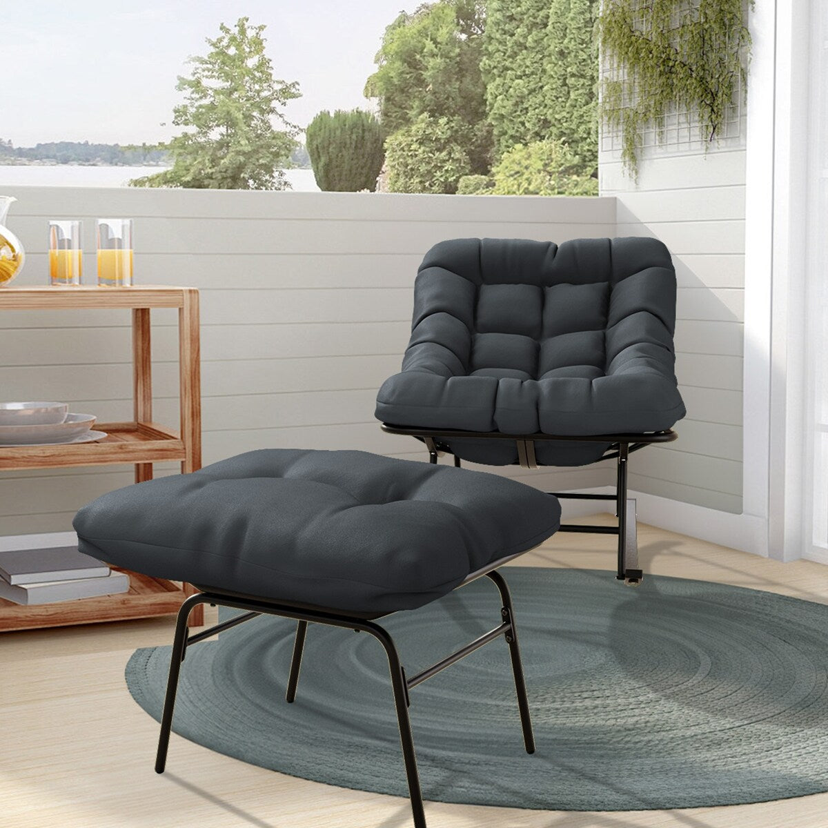 Metal Frame Chair and Footrest Set with Detachable Cushions – Outdoor Comfort and Durability