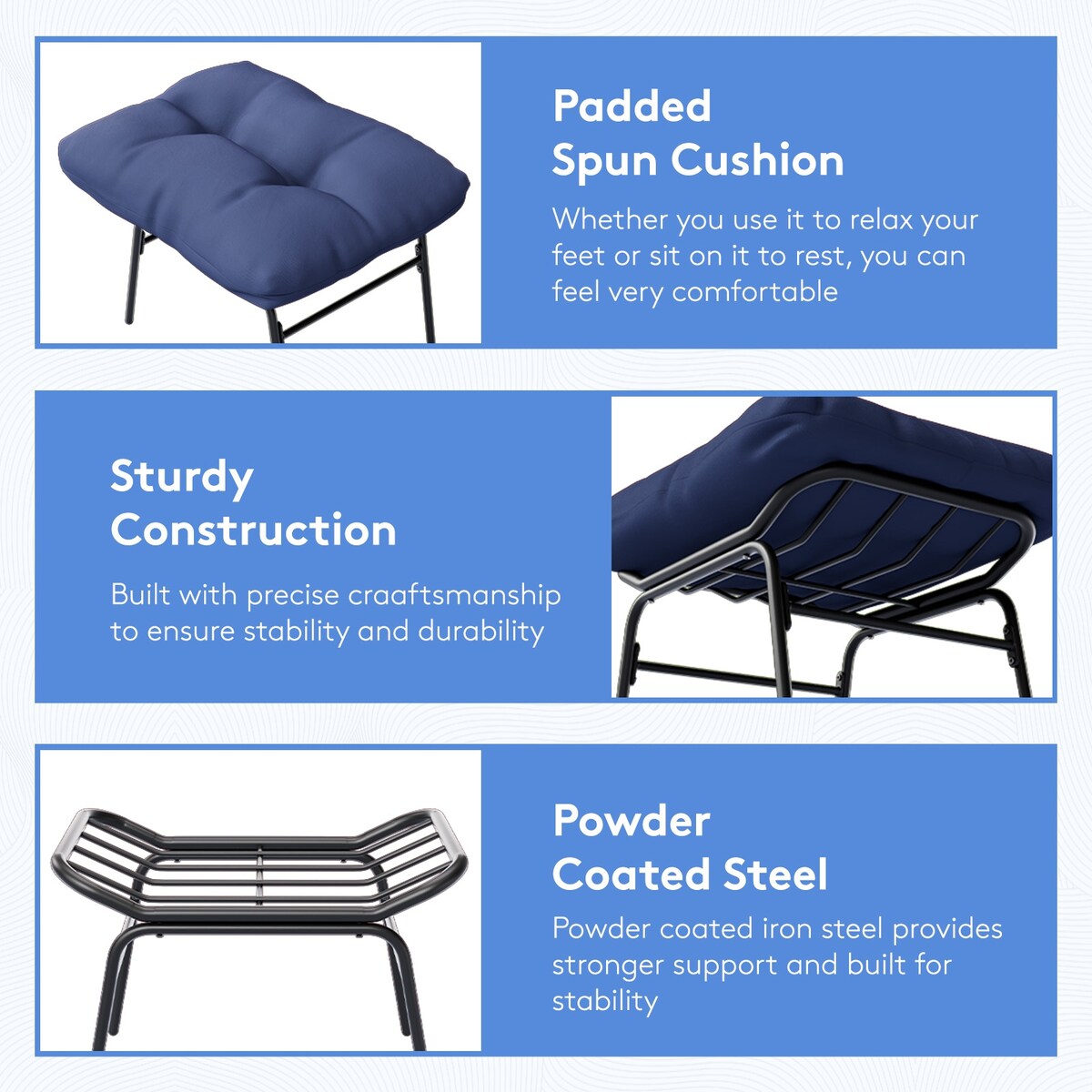 Metal Frame Chair and Footrest Set with Detachable Cushions – Outdoor Comfort and Durability