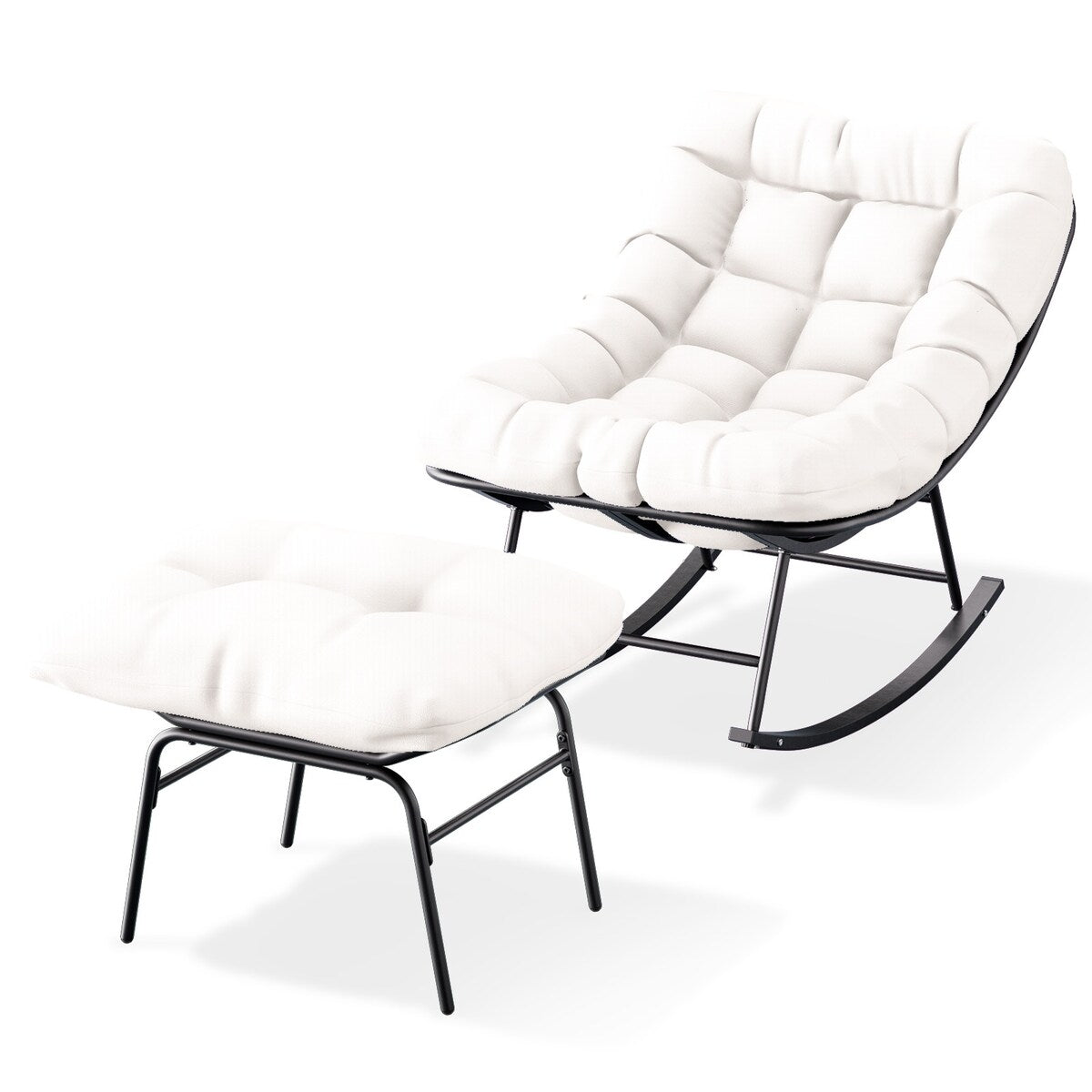 Metal Frame Chair and Footrest Set with Detachable Cushions – Outdoor Comfort and Durability
