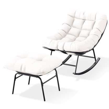 Metal Frame Chair and Footrest Set with Detachable Cushions – Outdoor Comfort and Durability