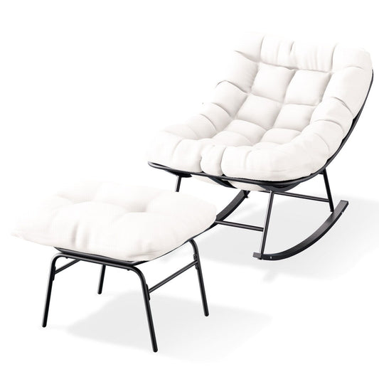 Metal Frame Chair and Footrest Set with Detachable Cushions – Outdoor Comfort and Durability