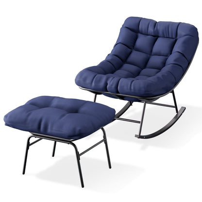Metal Frame Chair and Footrest Set with Detachable Cushions – Outdoor Comfort and Durability
