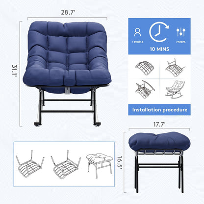 Metal Frame Chair and Footrest Set with Detachable Cushions – Outdoor Comfort and Durability