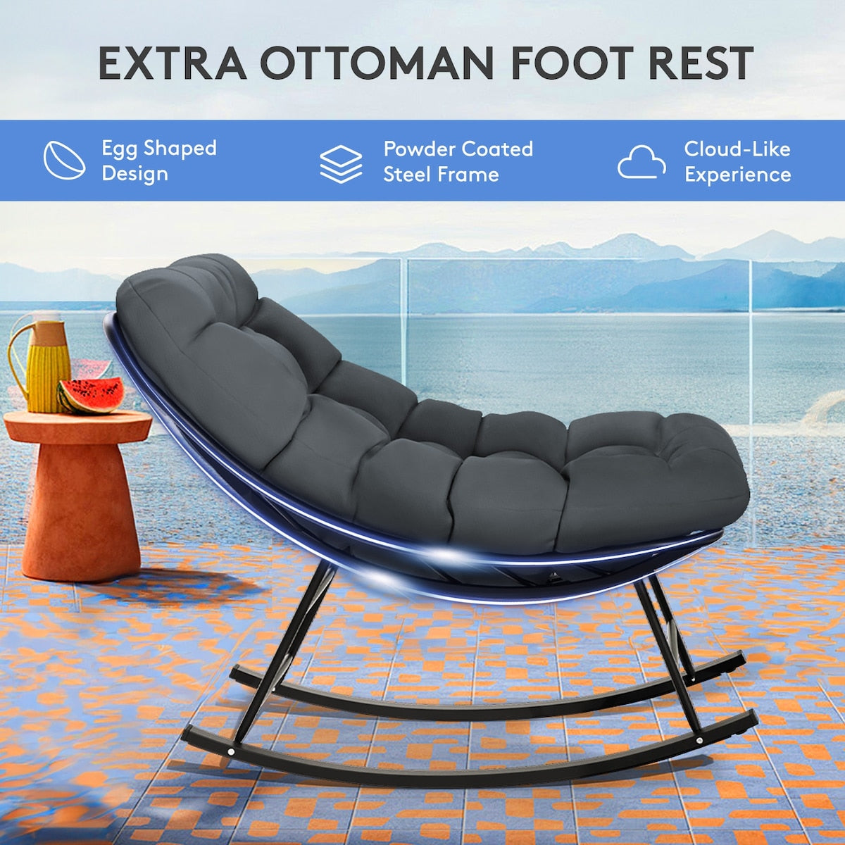 Metal Frame Chair and Footrest Set with Detachable Cushions – Outdoor Comfort and Durability