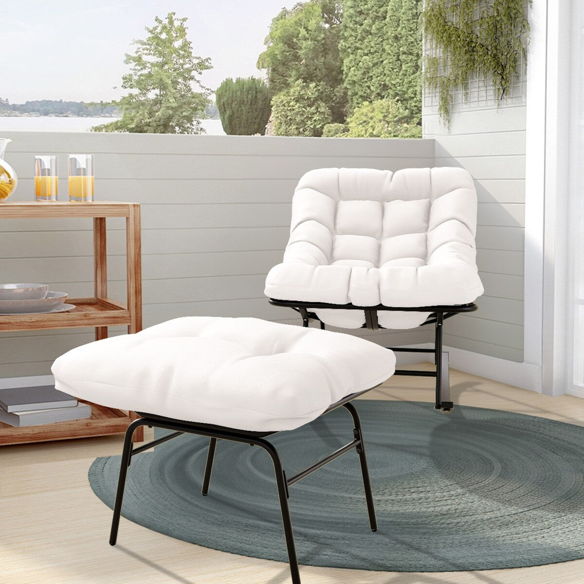 Metal Frame Chair and Footrest Set with Detachable Cushions – Outdoor Comfort and Durability