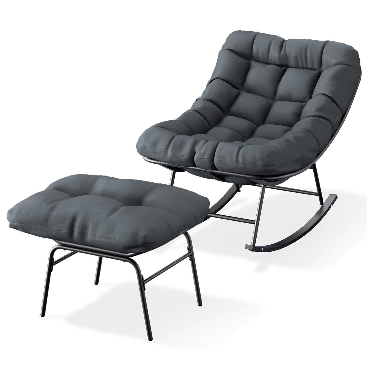 Metal Frame Chair and Footrest Set with Detachable Cushions – Outdoor Comfort and Durability