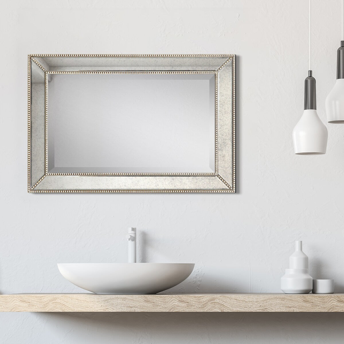 Champagne Bead Beveled Rectangular Wall Mirror - Clear