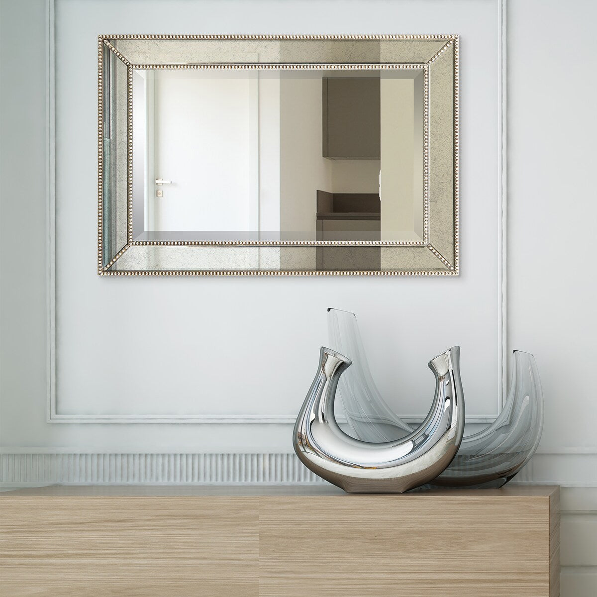 Champagne Bead Beveled Rectangular Wall Mirror - Clear