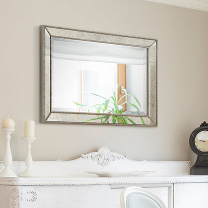 Champagne Bead Beveled Rectangular Wall Mirror - Clear