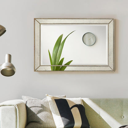 Champagne Bead Beveled Rectangular Wall Mirror - Clear