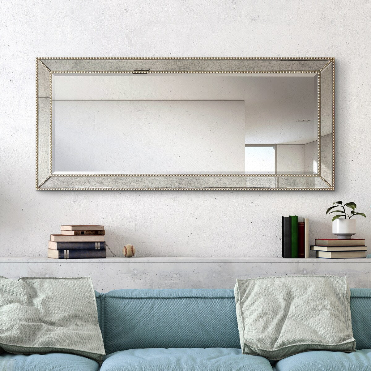 Champagne Bead Beveled Rectangular Wall Mirror - Clear